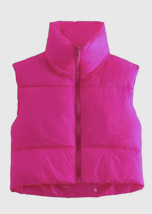 Cropped puffer vest- hot pink