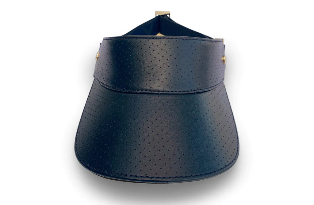 The Visor- Navy Leather & Gold