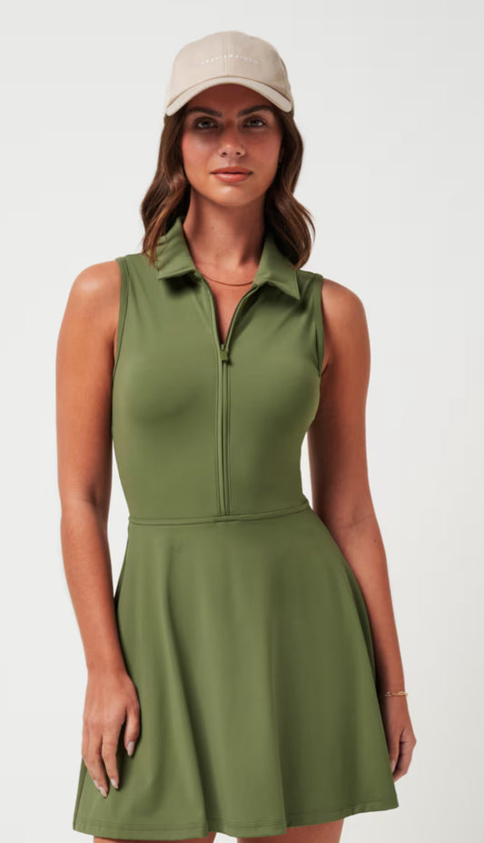 Moveknit Sleeveless Zip Dress- clover