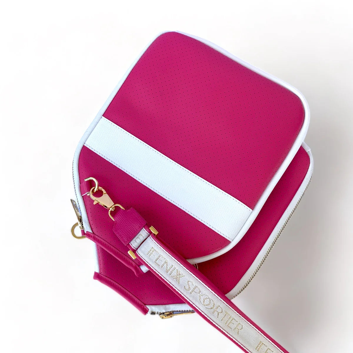 The “Addict” - leather pickleball bag- fuchsia/white