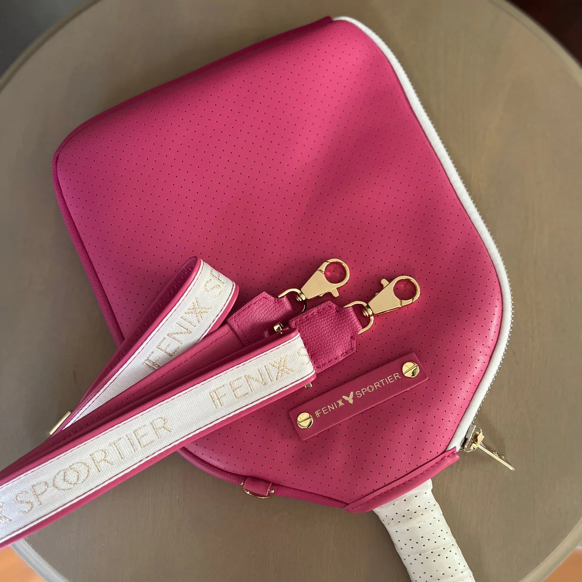 The “Addict” - leather pickleball bag- fuchsia/white