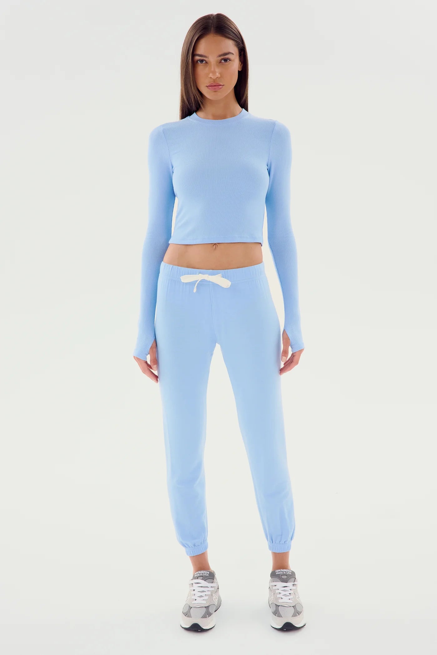 Louise Rib Long Sleeve Crop- skylight