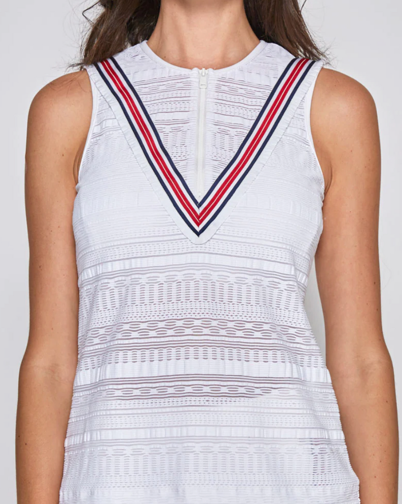 Zip Front Tank - White with Navy/Red/White Trim - Game Set