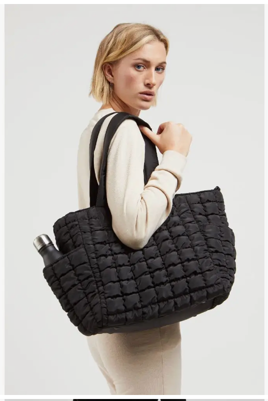 Dreamer Quilted Nylon Tote- Black