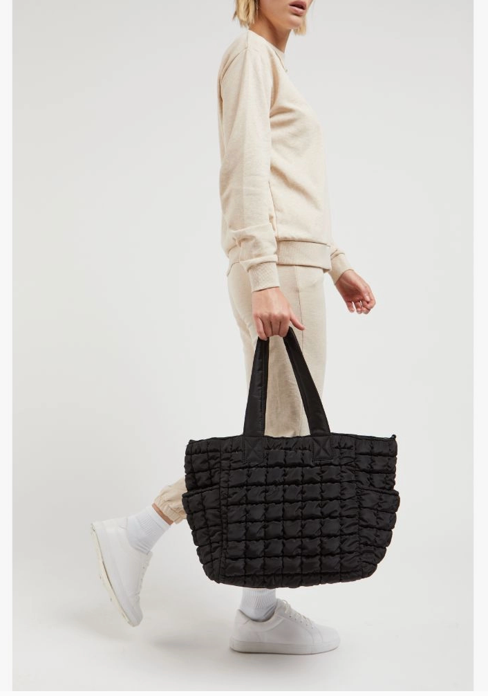 Dreamer Quilted Nylon Tote- Black