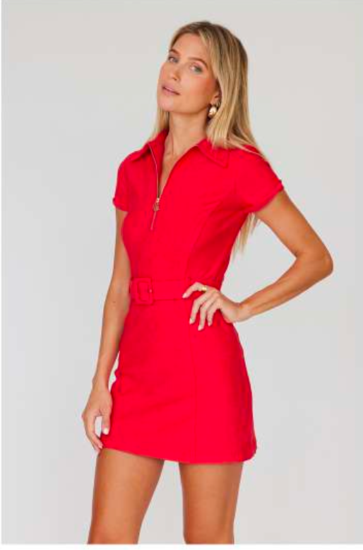 open lace back dress Everyday Belted Goldie Dress-Red X-Small