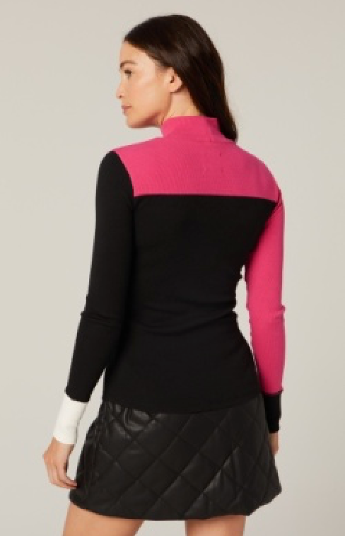 Fallon Mockneck Shirt-Black/Pink