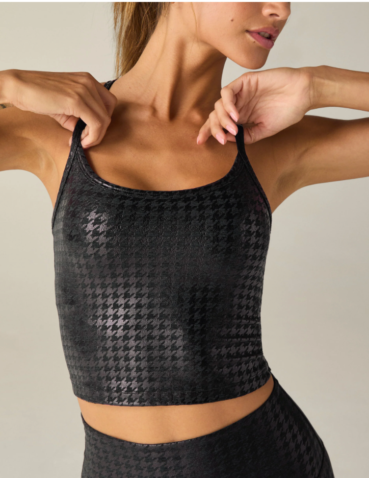 Houndstooth Black Slim Racerback High Cropped Tank