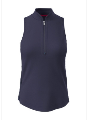 Sleeveless Vesta Mock Neck Top- Maltese blue