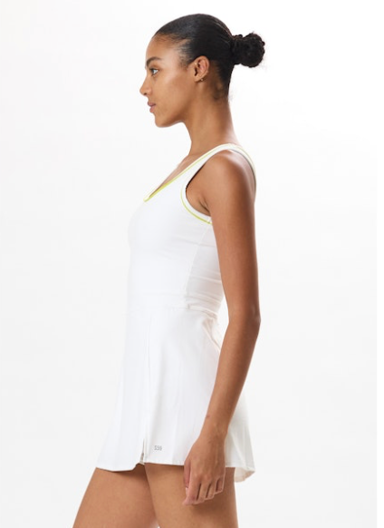 Martina Rigor Dress with piping- white/chartreuse