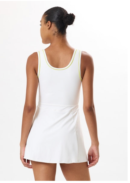 Martina Rigor Dress with piping- white/chartreuse