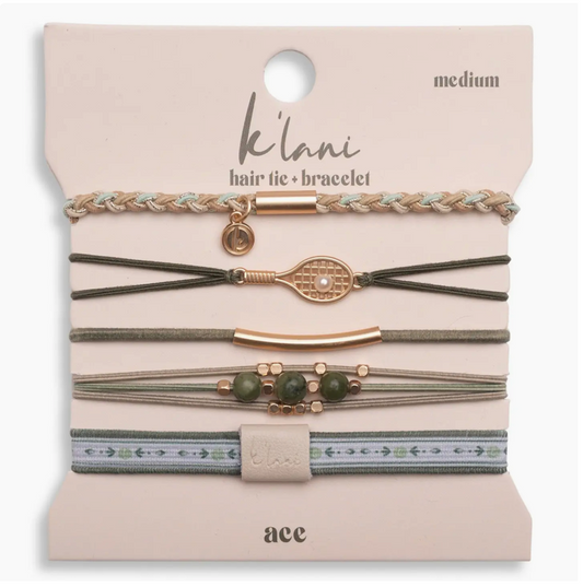 Ace" Green and Gold Tennis Racket Charm Hair Tie Bracelets