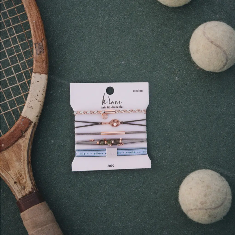 Ace" Green and Gold Tennis Racket Charm Hair Tie Bracelets
