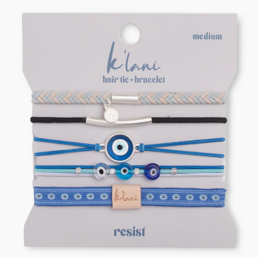 "Resist" Blue Evil Eye Hair Tie Bracelets