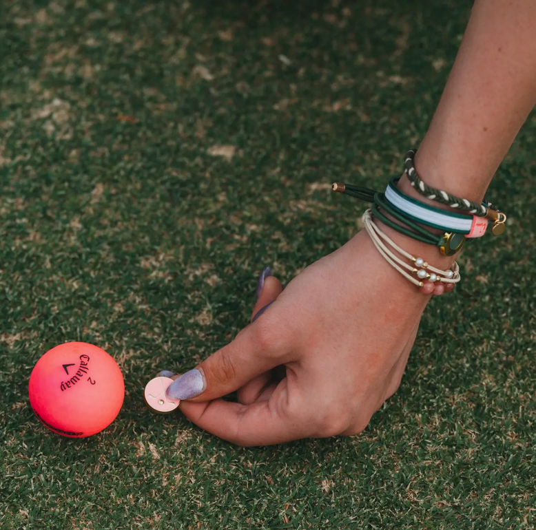 "Tee Time" Green and Pink Hair Tie Bracelets with Removable Ball Marker