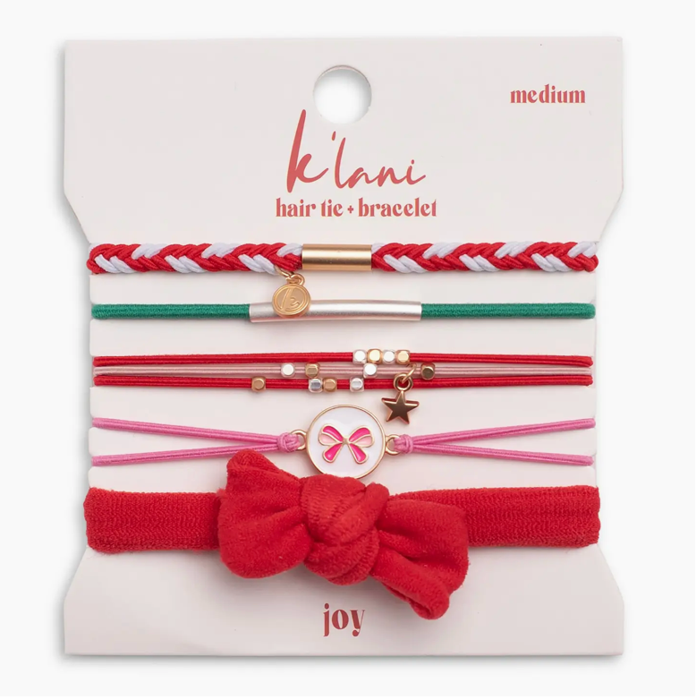 "Joy" Red & Green Holiday Hair Tie Bracelets