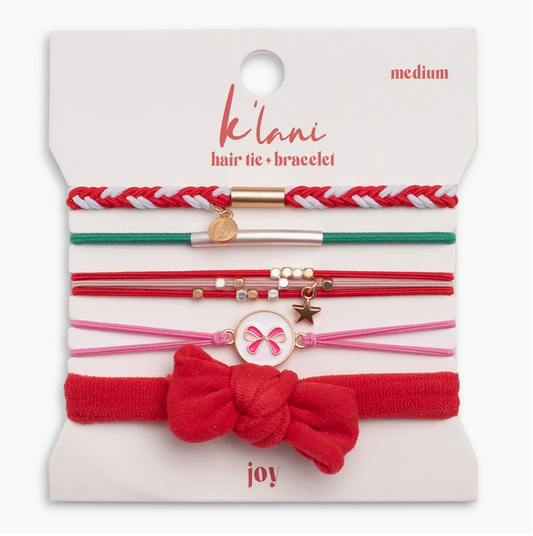 "Joy" Red & Green Holiday Hair Tie Bracelets