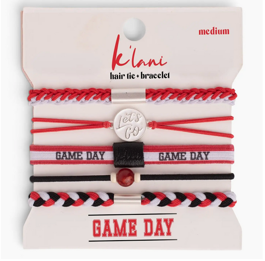 "Game Day" Red, Black & White Hair Tie Bracelets