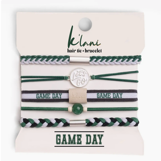 "Game Day" Green, White & Black Hair Tie Bracelets