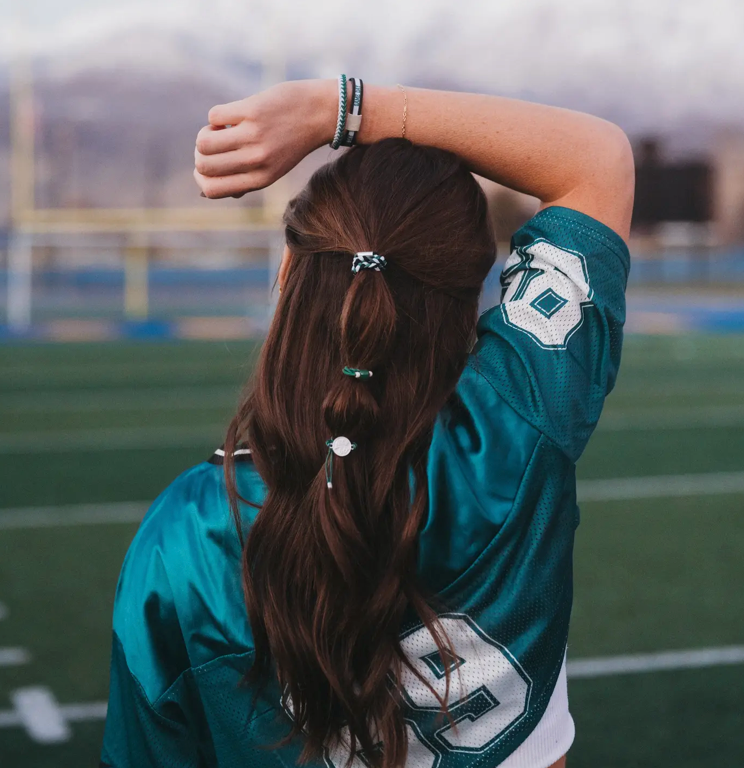 "Game Day" Green, White & Black Hair Tie Bracelets