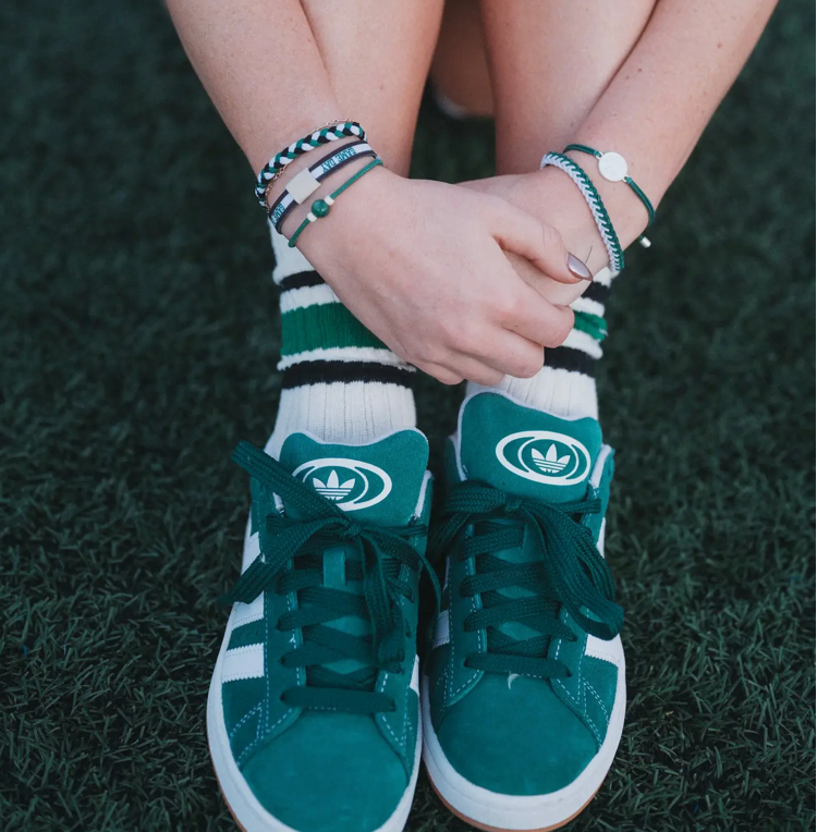 "Game Day" Green, White & Black Hair Tie Bracelets