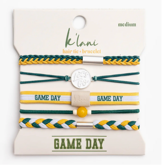 "Game Day" Green & Yellow Hair Tie Bracelets
