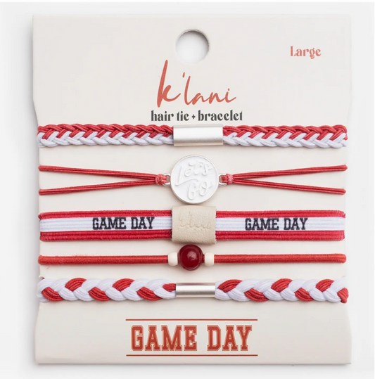 "Game Day" Crimson & White Hair Tie Bracelets
