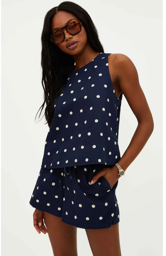 Dollie Sleeveless Top- Polka Dot Navy