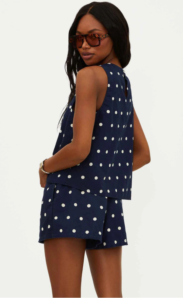Dollie Sleeveless Top- Polka Dot Navy