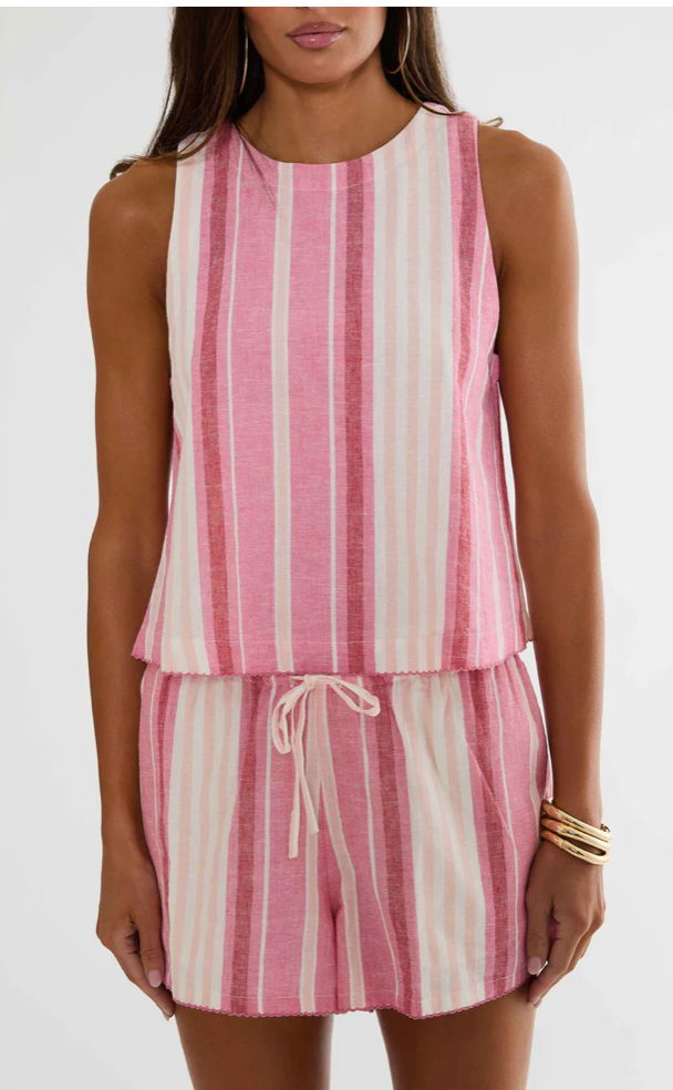 Dollie Sleeveless Top- Bubblegum Stripe