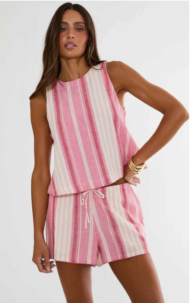 Birkley Short- Bubblegum Stripe Linen