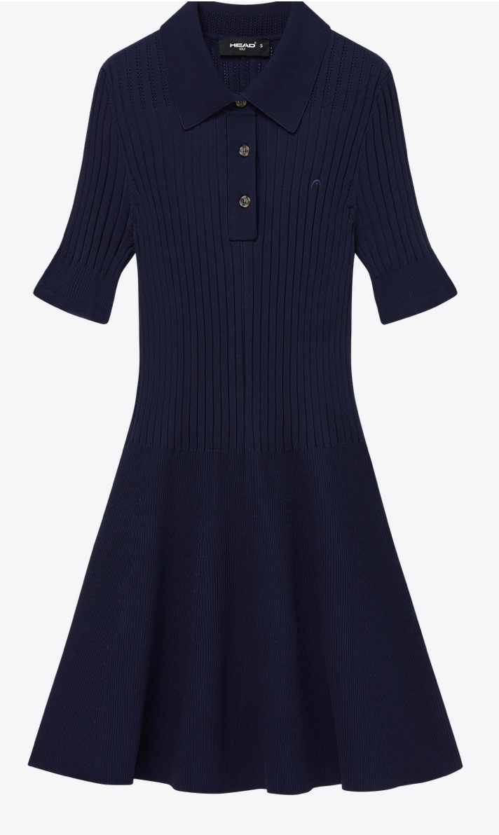 Godet Knit Dress-Navy