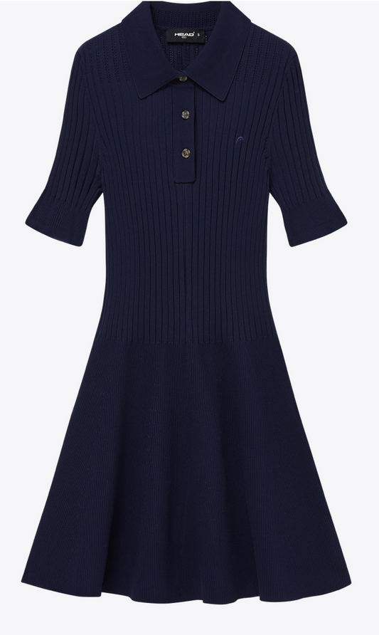 Godet Knit Dress-Navy
