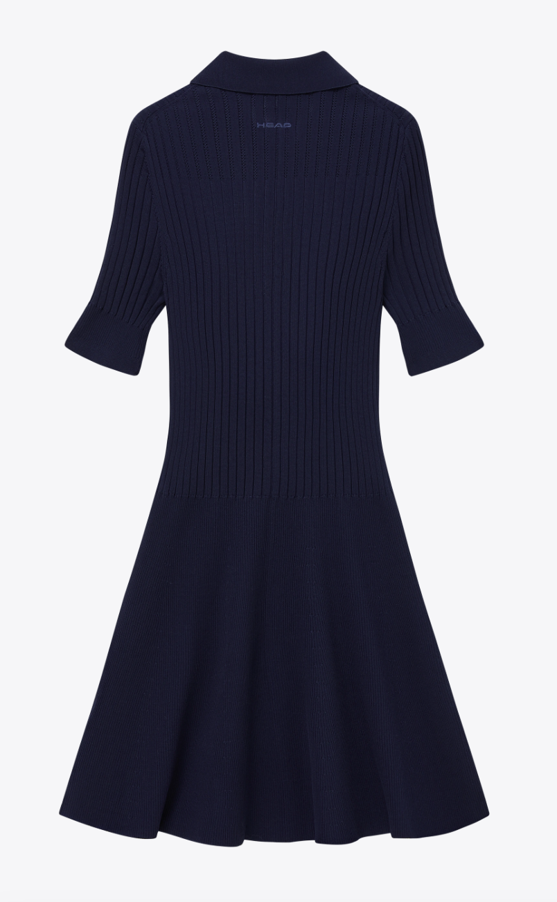 Godet Knit Dress-Navy