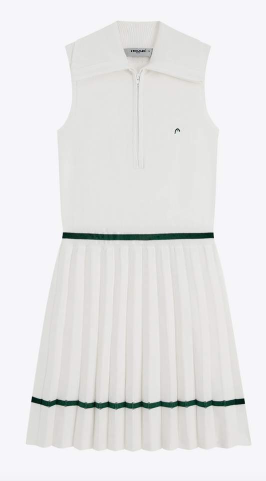Knit Pleat Dress-White
