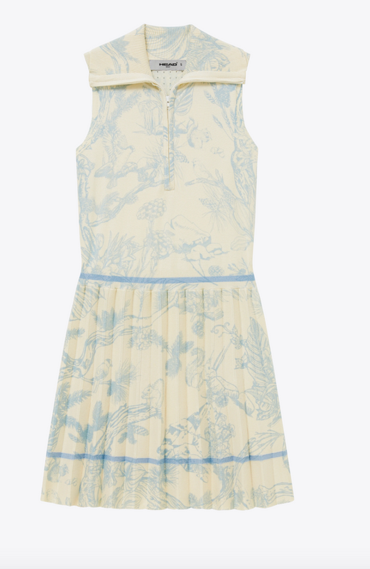 Knit Pleat Dress- Blue Botanical