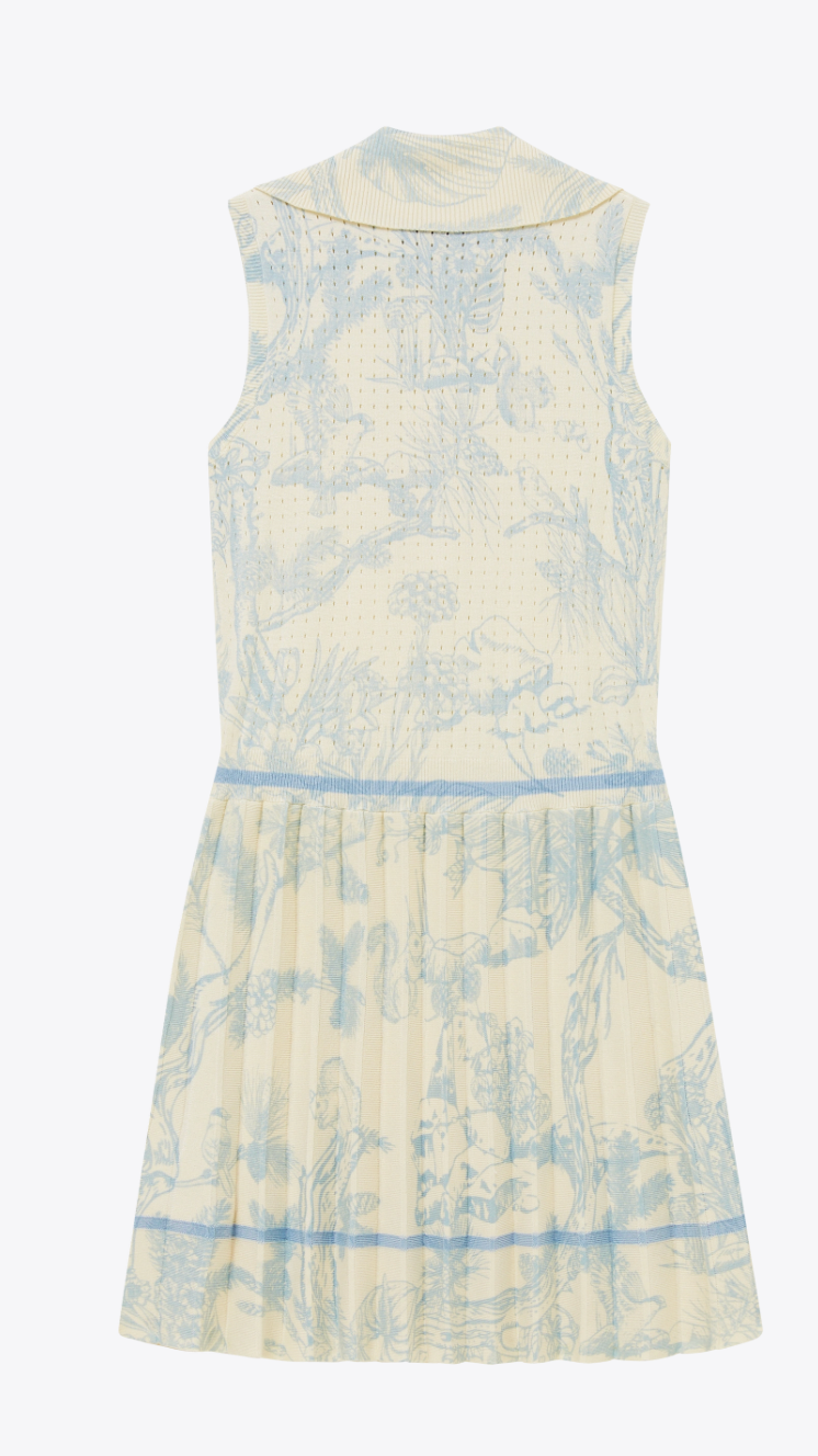 Knit Pleat Dress- Blue Botanical