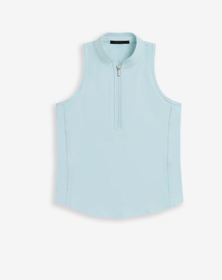Sleeveless Vesta Mock Neck Top- mineral mist blue
