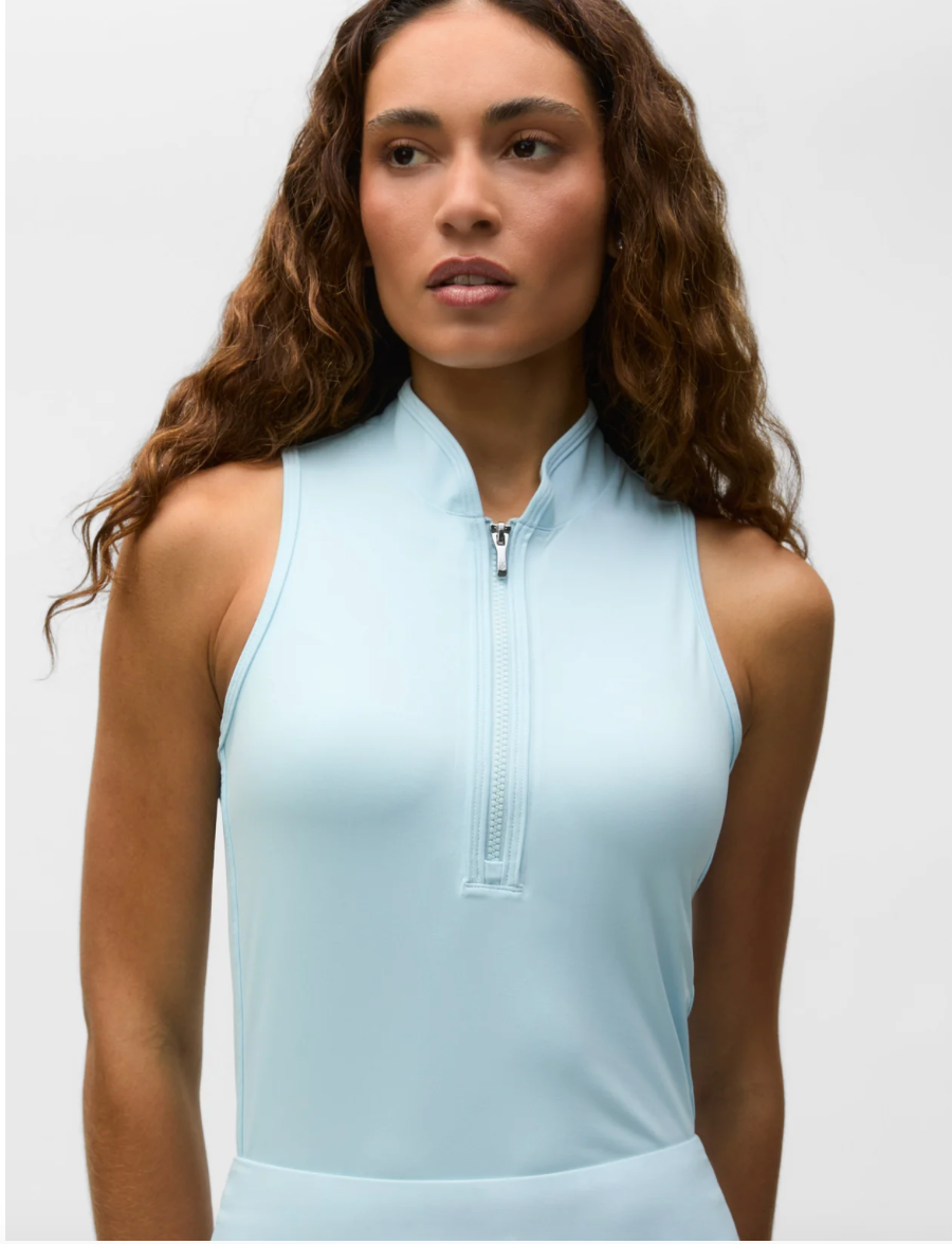 Sleeveless Vesta Mock Neck Top- mineral mist blue