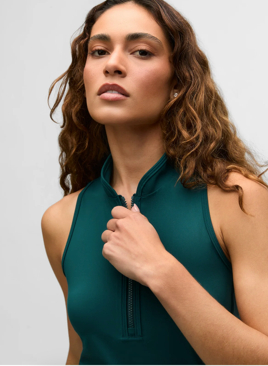 Sleeveless Vesta Mock Neck Top- agate green