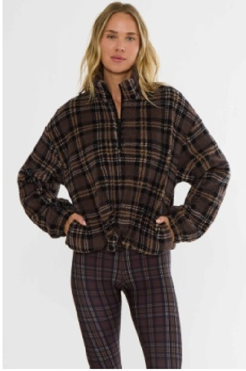 Leona Sherpa-Chocolate Bar Plaid