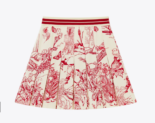 Box Pleat Skirt-cream/red/forest