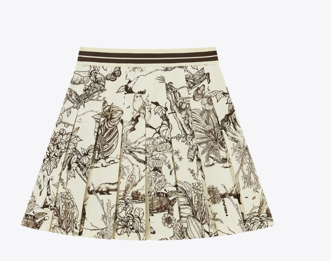 Box Pleat Skirt-cream/brown/forest