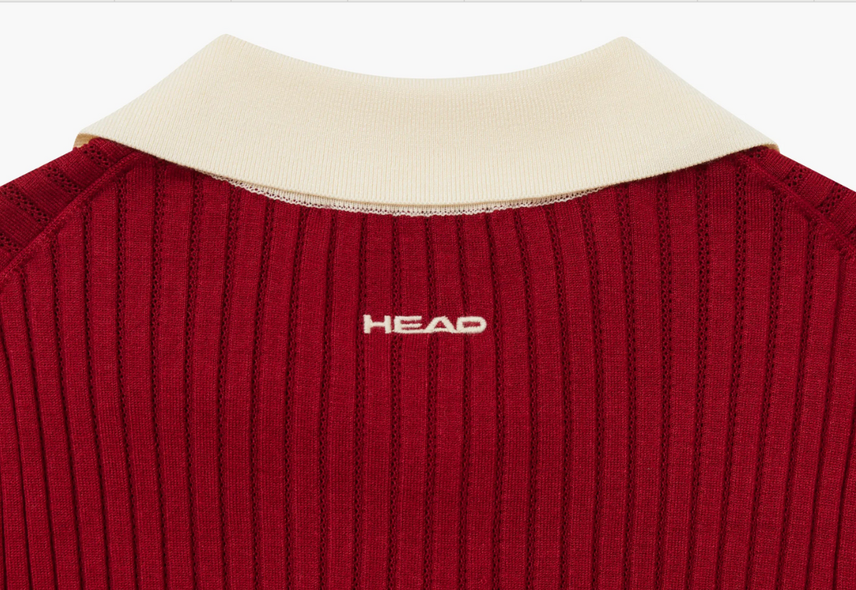 Pointelle Rib Long Sleeve Knit Polo- Red