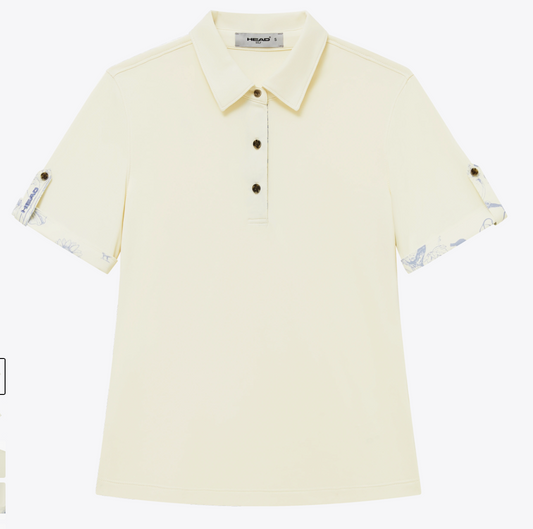 Roll Sleeve Polo- Cream/ Dusty Blue