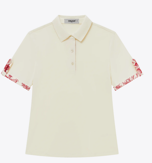 Roll Sleeve Polo- Cream/ Red