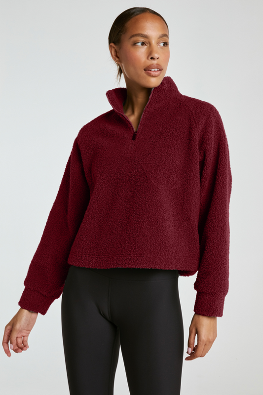 Lucia half zip Sherpa-maroon