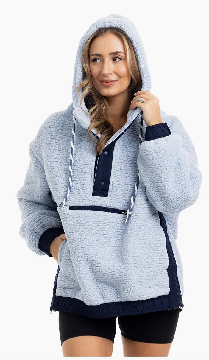 Light Blue Two-Toned Sherpa Fleece Pullover