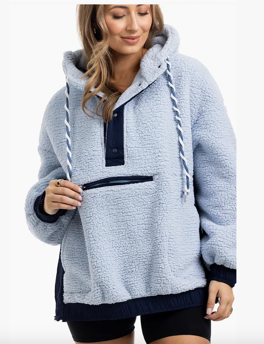 Light Blue Two-Toned Sherpa Fleece Pullover