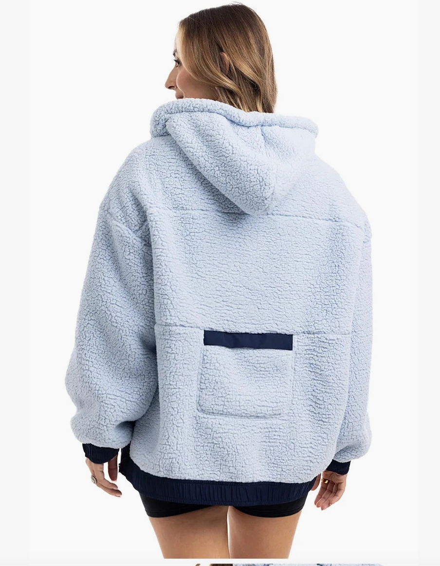 Light Blue Two-Toned Sherpa Fleece Pullover